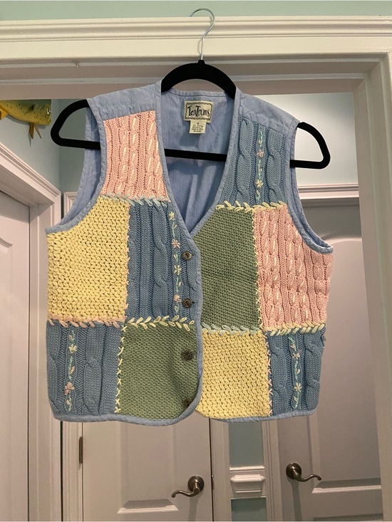 Tantrums Jackets & Blazers - Tantrums Patchwork Knit Vest Design With Floral Embroidery Cottagecore